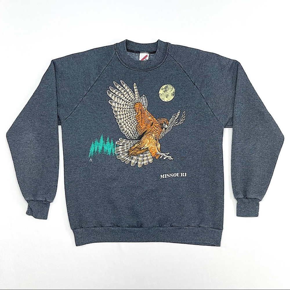 Vintage Charcoal Gray Missouri Eagle Sweatshirt with Orange & Teal Graphic